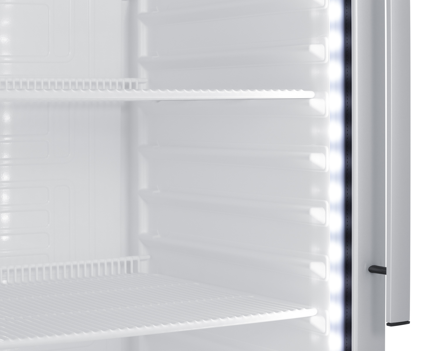 Commercial glass door beverage center with lock and left hand door swing